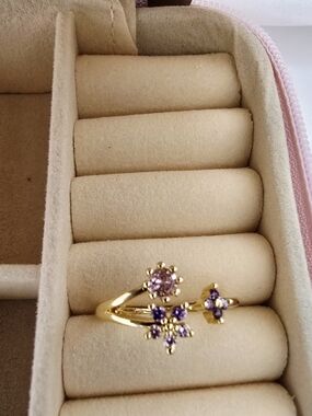 Y2K Sakura Flower Shiny Zircon Crystal Open Ring — Women Jewelry